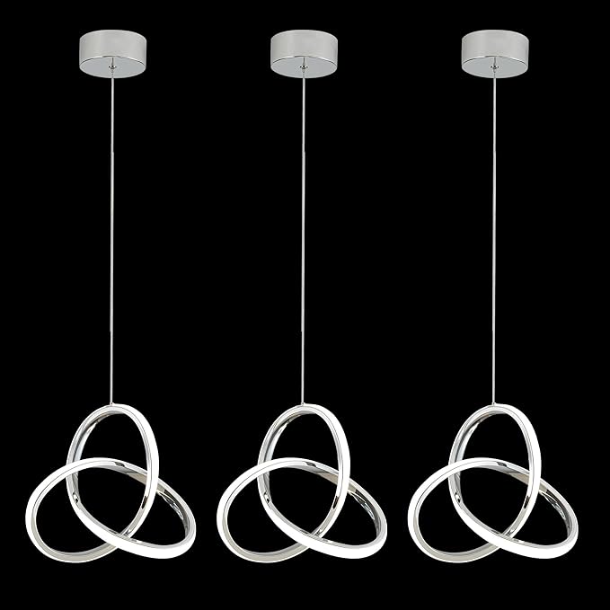 MAYNA Modern Kitchen Island Lights, 4000K LED Pendant Light Fixture, 18W Adjustable Height Modern Led Chandelier for Sink Bedroom Kitchen Island Cafe, 3 Pack (Chrome)