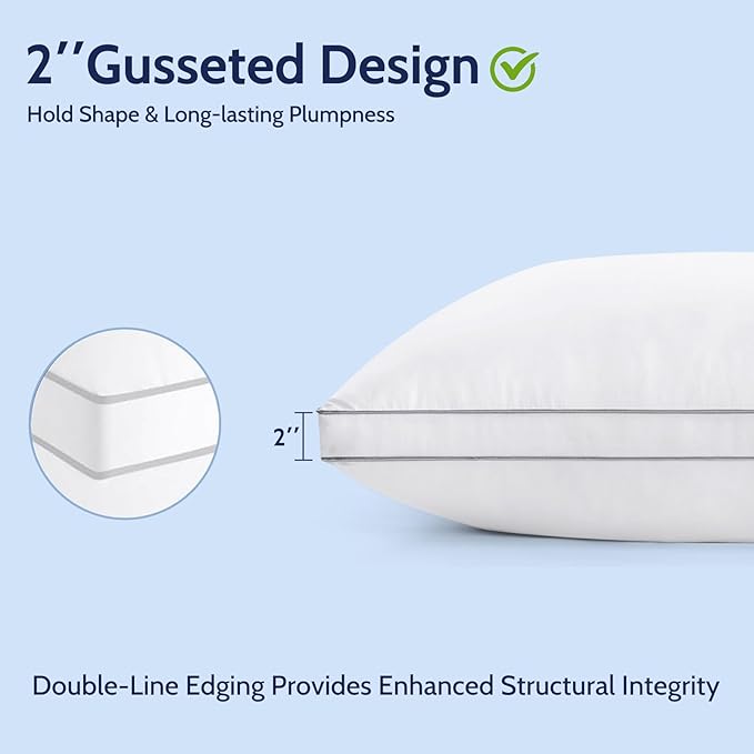 ROUMEA Pillows Queen Size Set of 2, Gusseted Bed Pillows for Sleeping 2 Pack, Luxury Hotel Quality, Supportive Queen Pillow with Soft Down Alternative for Back Stomach Side Sleepers, Machine Washable