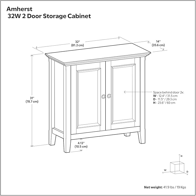 SIMPLIHOME Amherst 32-inch Wide Solid Wood Transitional-Style Low Storage Cabinet in Black for Living Room, Entryway, or Dining Area with Adjustable Shelves