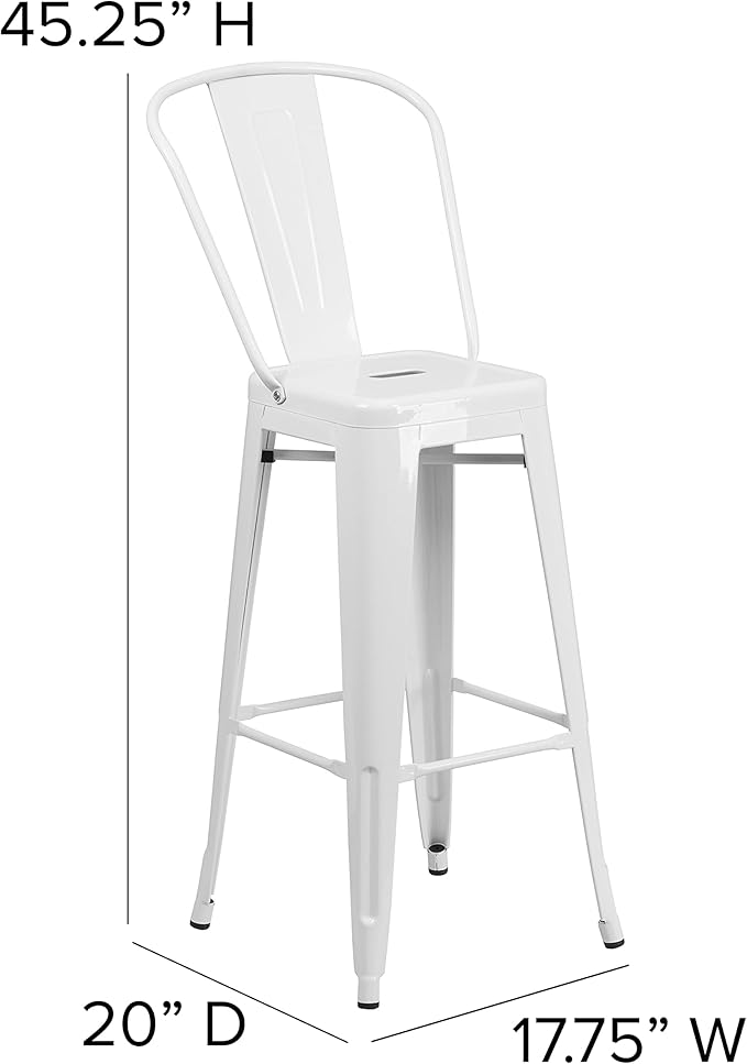 Flash Furniture Commercial Grade 30" High White Metal Indoor-Outdoor Barstool with Removable Back