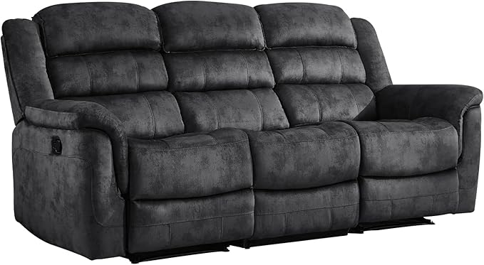 EBELLO Reclining Sofa for Living Room, Extra Wide Modern Overstuffed 3 Seat Recliner Manual Sofa Chair, Breathable Soft Fabric and Padded Seat, Grey