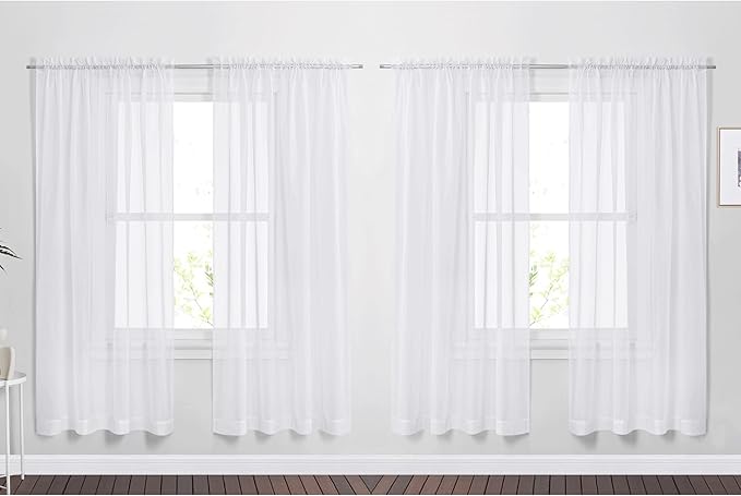NICETOWN Sheer White Curtain Sets 72 inch Length, Window Treatment Rod Pocket Tulle Voile Drape/Panel for Living Room/Bedroom, 4 Panels, 60" Wide