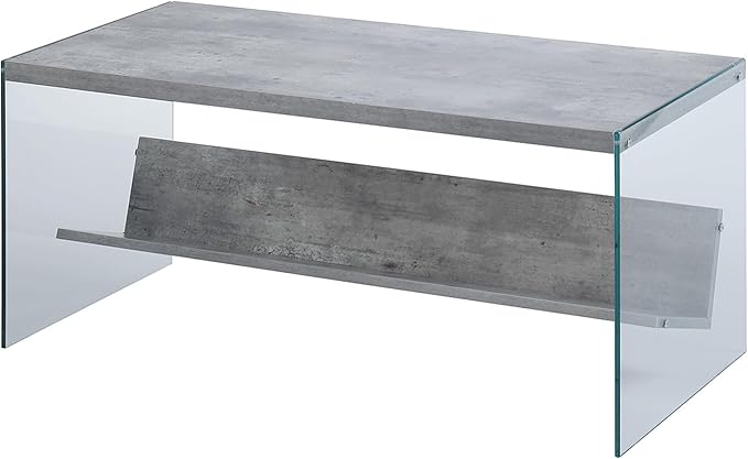 Convenience Concepts SoHo Glass Coffee Table 40" - Modern Living Room Table with Storage Shelf, Contemporary Coffee Table for Family Room, Faux Birch