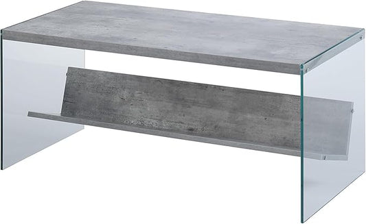 Convenience Concepts SoHo Glass Coffee Table 40" - Modern Living Room Table with Storage Shelf, Contemporary Coffee Table for Family Room, Faux Birch