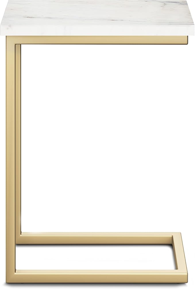 SIMPLIHOME Skyler Metal Table - 18" Wide x 24" High Solid Iron C-Side Table with Genuine White Marble Top in Gold, Contemporary Accent End Table for Living Room or Home Office with Slide-Under Design