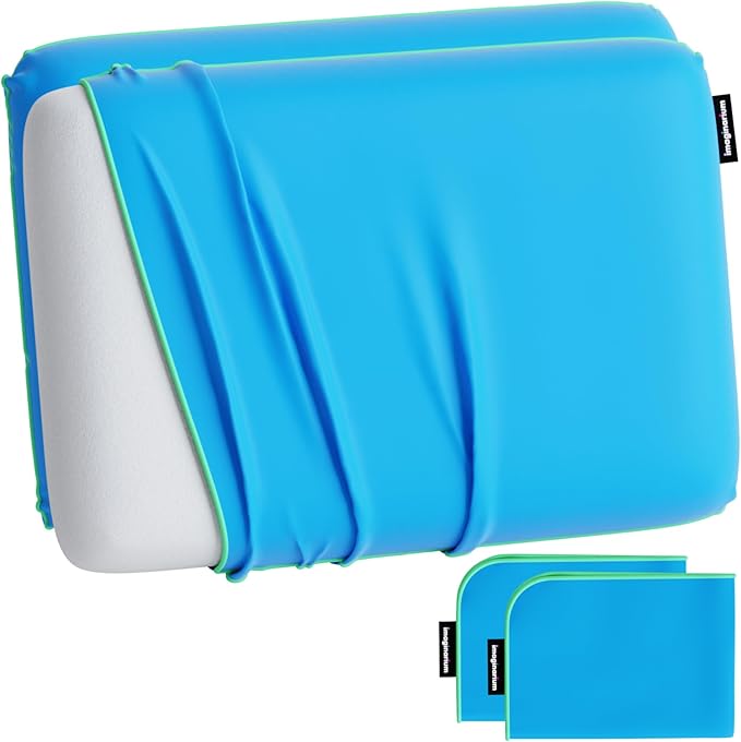 Imaginarium 2 Pack Memory Foam Pillows for Bed – 16" x 24" Standard – Fun Decorative Colorful Pillow for Sleeping – Back, Stomach & Side Sleepers – Includes 2 Extra Cooling Covers (Cosmic Blue)