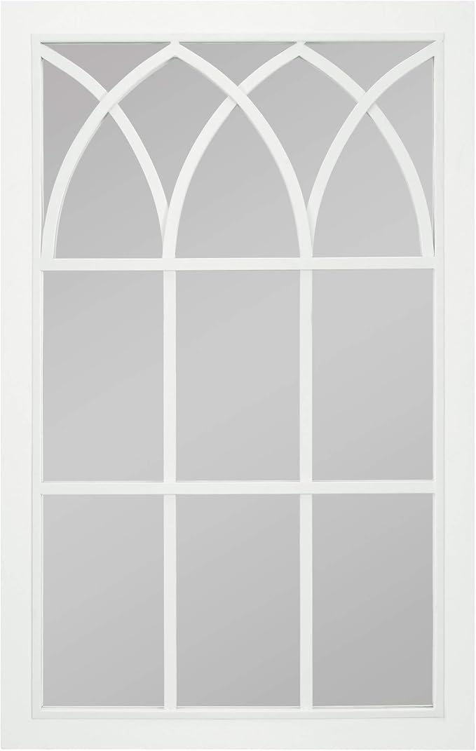 FirsTime & Co. White Grandview Arched Window Mirror, Rectangular, Wall Mounted Mirror for Bathroom Vanity, Bedroom, Entryway, Wood Frame, 37.4 x 23.6 inches