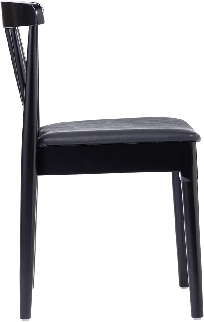 Flash Furniture Chester Solid Wood Dining Chair, Commercial Grade Restaurant Chair with Curved Spindle Backrest and Vinyl Padded Seat, Black/Black