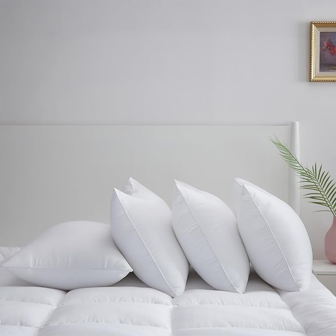 Acanva Bed Pillows for Sleeping, Hotel Collection Soft Inserts for Sleeping- with Super Soft Plush Fiber Fill, Breathable and Comfortable for Stomach Back Sleepers, King (Pack of 4), White