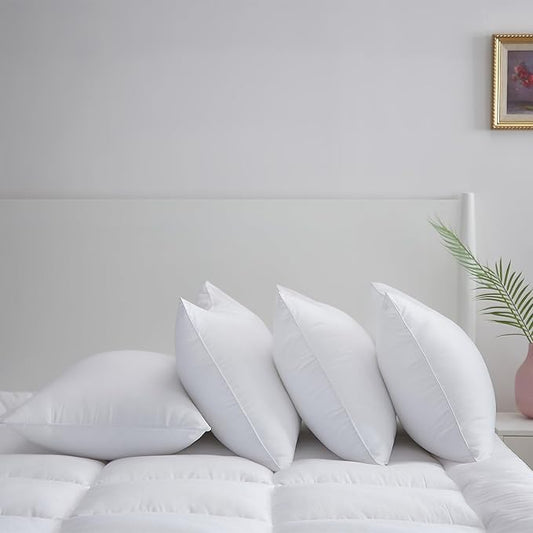 Acanva Bed Pillows for Sleeping, Hotel Collection Soft Inserts for Sleeping- with Super Soft Plush Fiber Fill, Breathable and Comfortable for Stomach Back Sleepers, Queen (Pack of 4), White