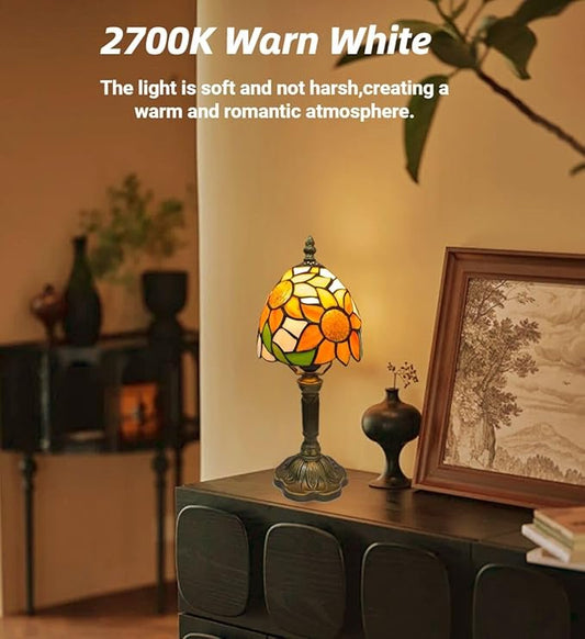 Tiffany Style Table Lamp,Sunflower Stained Glass Lamp,6 Inch Small Antique Bedside Lamp, for Bedroom Living Room Home,Included Dimmable LED Bulb 8W