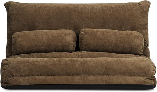 Giantex Adjustable Floor Sofa Couch with 2 Pillows, Multi-Functional 6-Position Foldable Lazy Sofa Sleeper Bed, Multi-Functional Suede Floor Seating Sofa for Reading Gaming (Coffee)