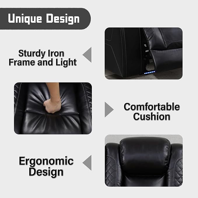 Breathing Leather Reclining Sectional Sofa with LED,Power Recliner Sectional Couch with Armrest Storage&Cup Holders, L Shaped Recliner Corner Couch for Living Room (Black Upgraded)