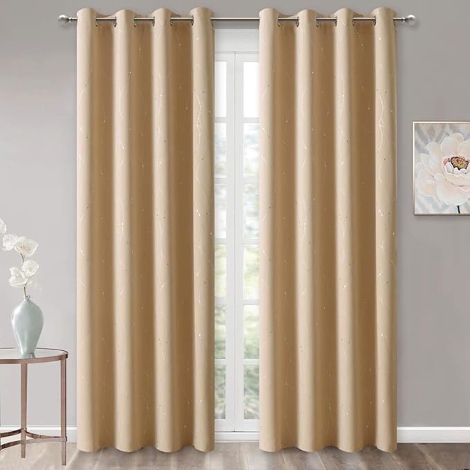 NICETOWN Bedroom Room Darkening Curtains - Triple Weave Microfiber Grommet Top Thermal Insulated Solid Room Darkening Panels/Drapes for Kid's Room (Biscotti Beige, 1 Pair, 52 inches by 95 Inch)