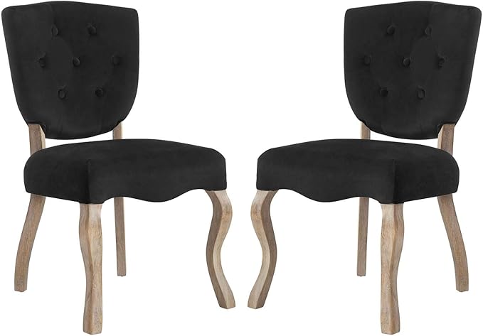 Modway Array French Vintage Tufted Performance Velvet Two Dining Chairs in Black