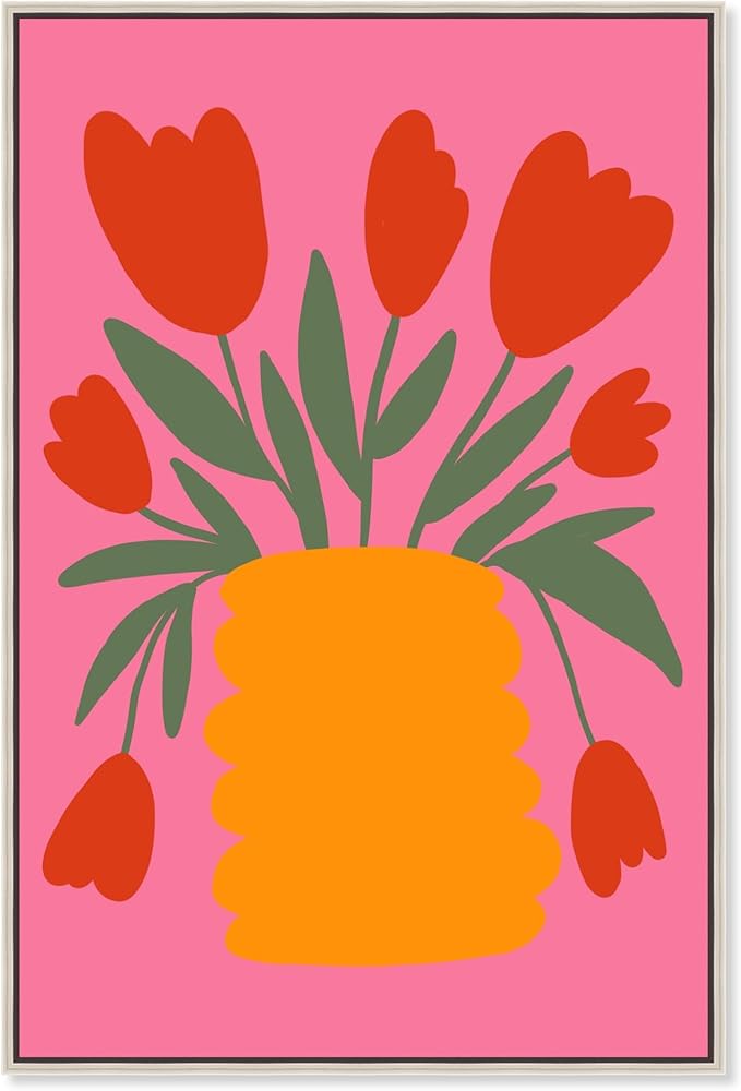 Art Remedy Bright Romantic Tulips Canvas Boho Colorful Wall Art, Silver Frame, 10" x 15"