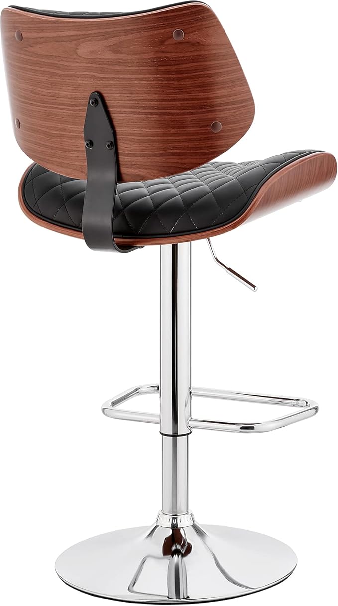 Armen Living Leland Adjustable Black Faux Leather and Chrome Finish Bar Stool