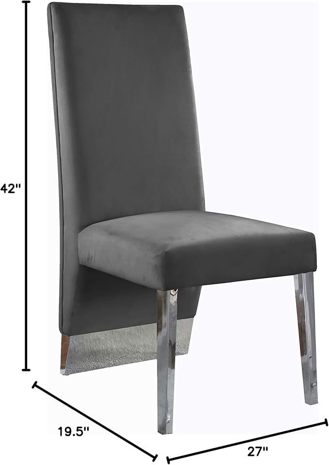 Meridian Furniture Porsha 19" H Velvet Dining Chair in Gray (Set of 2)