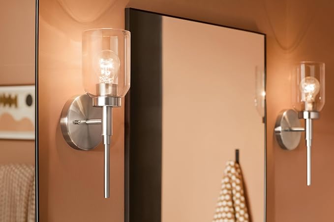 Kichler Madden 1-Light Wall Sconce with Clear Glass in Brushed Nickel, Sloped Ceiling Compatible, for Bathroom or Hallway (14.75" x 5"), 55183NI
