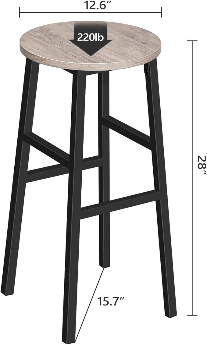 Bar Stools, Set of 2 Round Bar Chairs with Footrest, 28 Inch Kitchen Breakfast Bar Stools, Industrial Stools, Easy Assembly, for Dining Room, Kitchen, Greige BAHG02701 (Pack of 3)