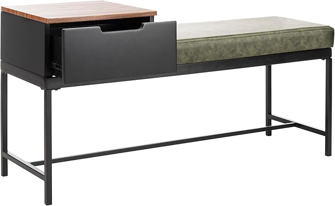 Safavieh Home Maruka 31-inch Grey Wash and Dark Green Faux Leather Bench with Storage