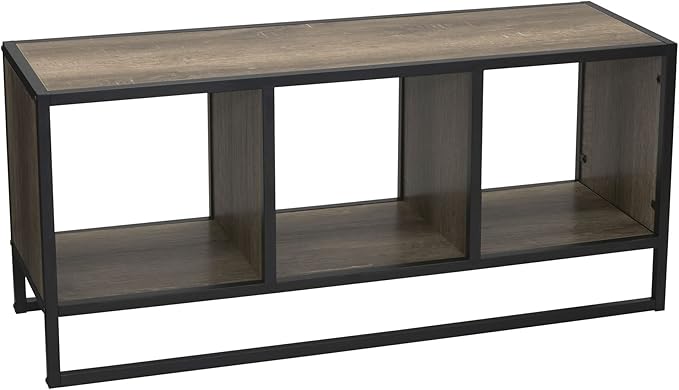 Household Essentials Jamestown TV Stand Coffee Table with Square Cube Storage Compartments Ashwood Rustic Wood Grain and Black Metal