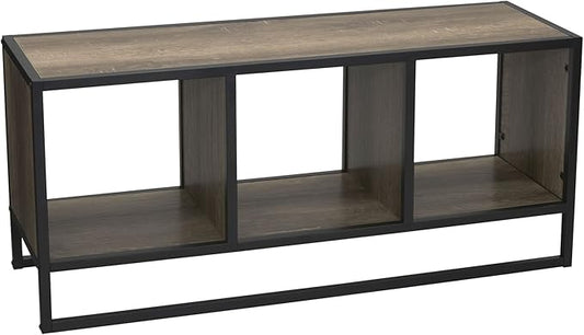 Household Essentials Jamestown TV Stand Coffee Table with Square Cube Storage Compartments Ashwood Rustic Wood Grain and Black Metal