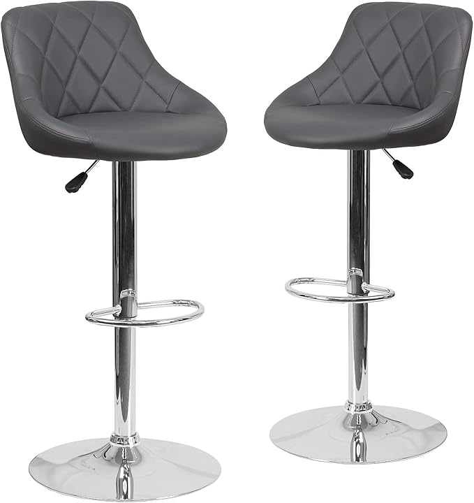 Flash Furniture Caldwell 2 Pk. Contemporary Gray Vinyl Bucket Seat Adjustable Height Barstool with Chrome Base
