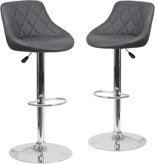 Flash Furniture Caldwell 2 Pk. Contemporary Gray Vinyl Bucket Seat Adjustable Height Barstool with Chrome Base