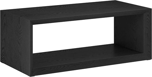 Henn&Hart 48" Rectangular Wood Coffee Table with Open Storage Shelf for Living Room, Family Room, or Office, Natural Black
