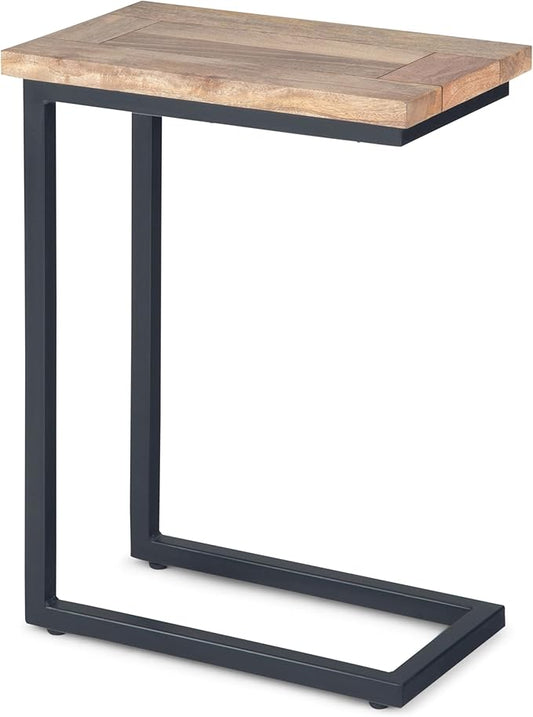SIMPLIHOME Skyler C-Side Table - 18" Wide x 24" High Solid Mango Wood and Metal Slide-Under Table in Natural, Industrial Accent Table or End Table for Living Room or Bedroom with Open Frame, Assembled