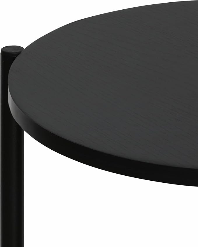 Furinno BESI Side Table Set of 2, 2-Tier Small Round End Table with Metal Legs, Metal Frame Night Stand, Bedside Table with USB and Type-C Charging Port, for Living Room, Bedroom, Americano