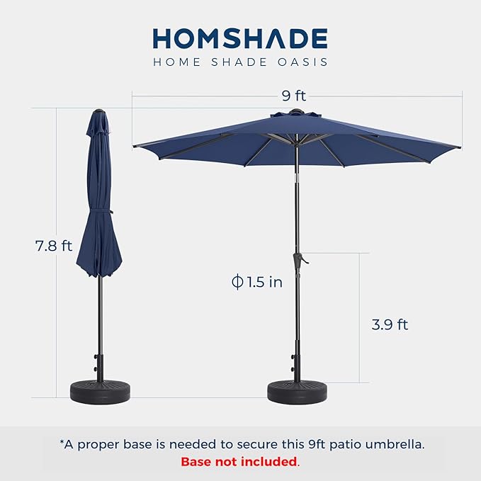 HOMSHADE Outdoor Patio Umbrella - Market Table Pool Deck Umbrella with Push Button Tilt, Crank, UPF50+ UV Protection and Sturdy Ribs, 3-Year Fade Resistance, 220GSM Solution-Dyed Fabric (No base)