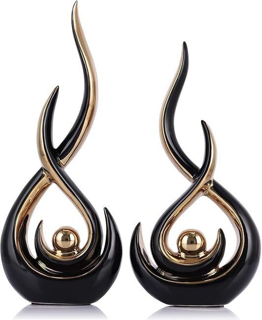 Abstract Ceramic Modern Sculpture, Knick Knacks Statues for Living Room, Shelf, TV Stand, Coffee Table, Dining Room, Office, Bedroom, Home Decor, Centerpiece, Great Gift Idea (Black Gold)