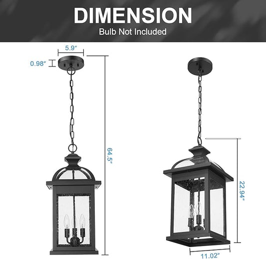 Darkaway Outdoor Pendant Lights for Porch, Extra Large 23inch Outdoor Chandelier 3-Light Hanging Lights Adjustable Hegiht Exterior Chandelier Ceiling Mount with Seeded Glass for House Patio Gazebo