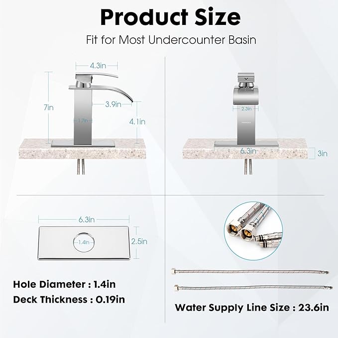 Waterfall Bathroom Faucet, Modern Bathroom Sink Faucet Suit for 1&3 Hole,Single Handle Commercial Sink Faucet,Chrome