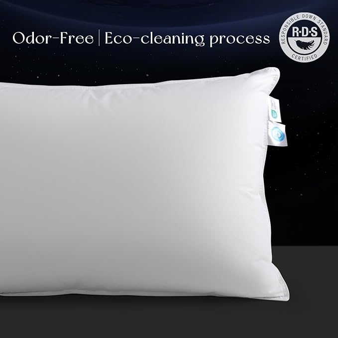 Luxury Down Pillow Queen, Hotel Quality Bed Pillows for Sleeping, 3-Chamber Premium Down Pillow Fluffy Soft for Side, Back Sleepers, 400 Count Cotton Shell, 1 Pack, 20"x30"