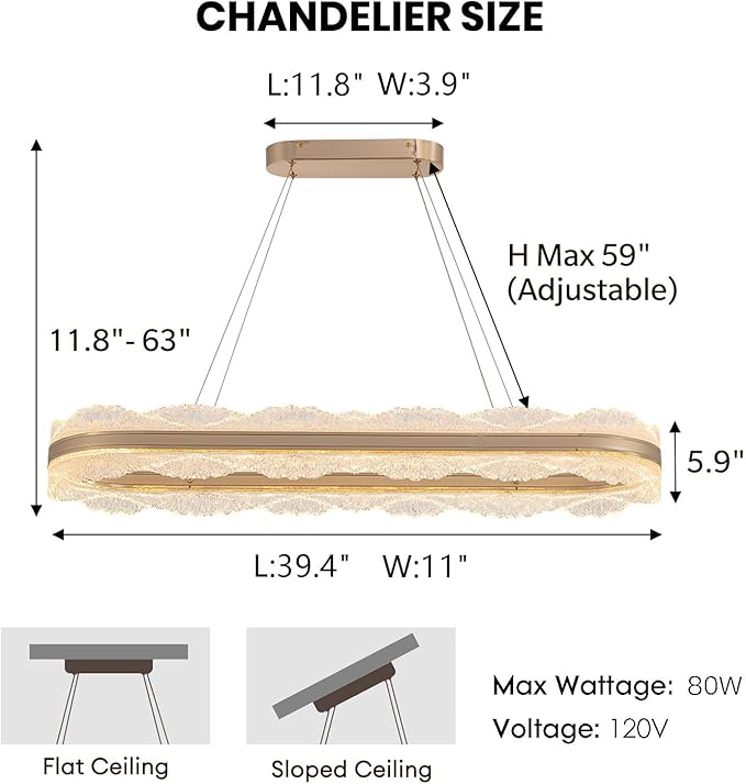 Rectangle LED Chandelier, 𝐋𝟑𝟗.𝟒" Modern Gold Chandelier Light fixture, Height Adjustable Oval chandeliers Contemporary Pendant Ceiling Light for Dining Room Living Room Kitchen Island Bar
