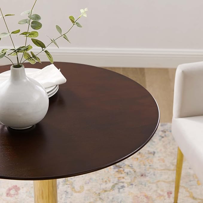 Modway Verne Round Wood Grain 28" Dining Table in Gold Cherry Walnut