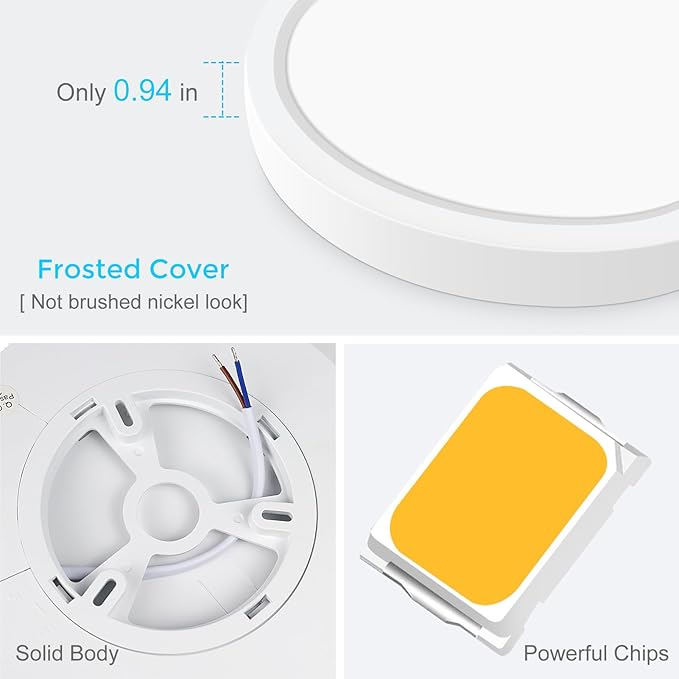 LightingWill 7 Inch LED Flush Mount Ceiling Light Fixture, 4000K Nurture White, 1500LM, 12W, Flat Modern Round Lighting Fixture, 120W Equivalent White Ceiling Lamp for Kitchens, Bedrooms.etc.