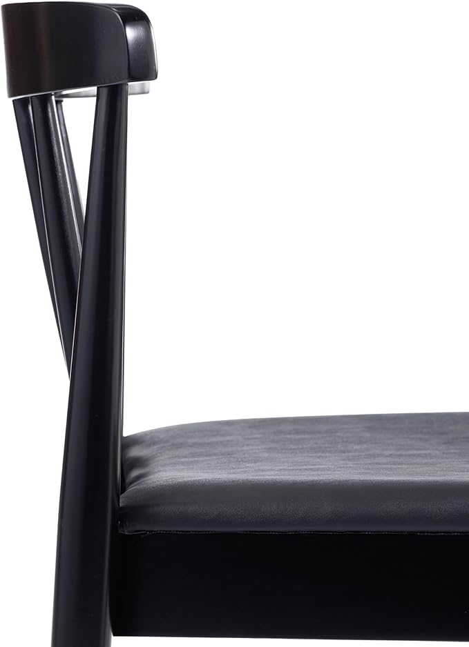 Flash Furniture Chester Solid Wood Dining Chair, Commercial Grade Restaurant Chair with Curved Spindle Backrest and Vinyl Padded Seat, Black/Black