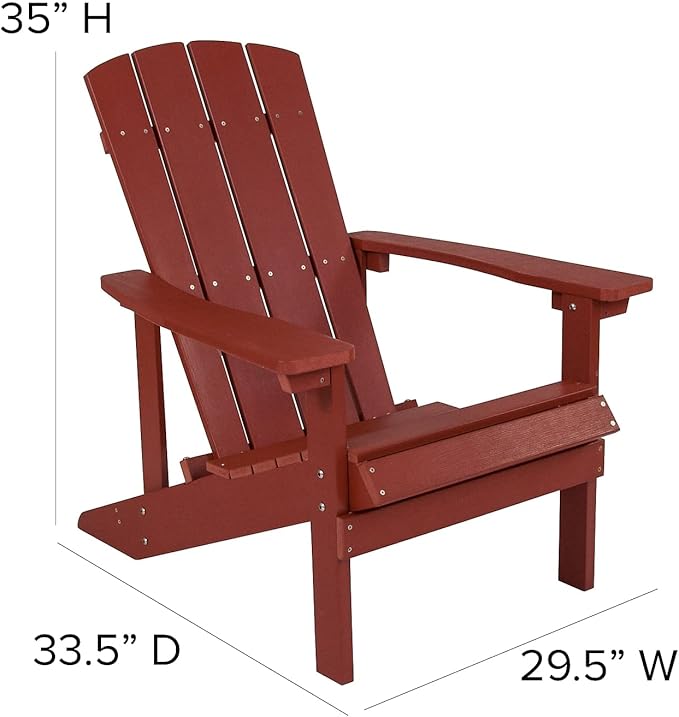 Flash Furniture Charlestown Commercial Grade Indoor/Outdoor Adirondack Chair, Weather Resistant Durable Poly Resin Deck and Patio Seating, Red