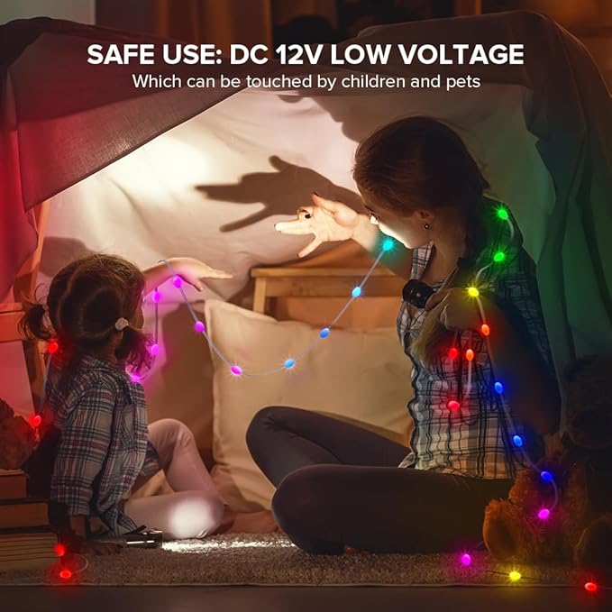 BTF-LIGHTING WS2812B IC RGB Pebble Pixel Seed String Roll Individual Addressable Chasing Color Smart Fairy String Light PVC Wire 2Pack 65.6FT 200LED DC12V for Christmas Decor(No Adapter or Controller)