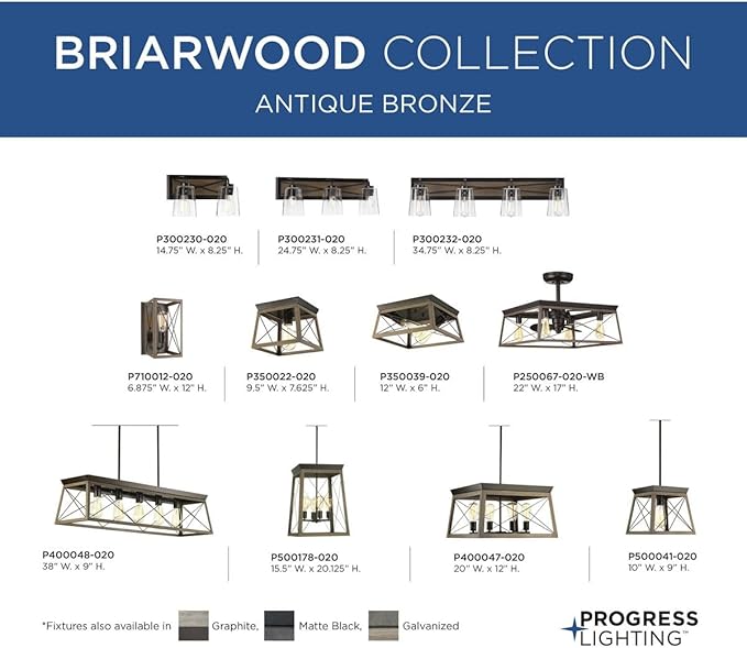 Progress Lighting P710012-020 Briarwood Antique Bronze One-Light Wall Sconce, Architectural