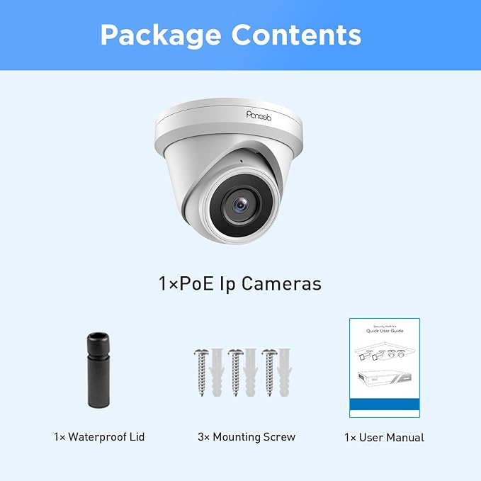 5MP Turret PoE Camera Outdoor/Indoor, UltraHD Wired Home Surveillance Security IP Camera PoE with Built-in Mic, AI Human Detection, 110° Wide Angle, IP67 100ft IR Night Vision, PD93A-5M