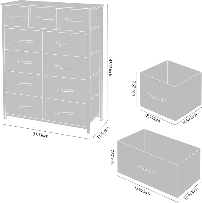 AZL1 Life Concept 11-Drawer Dresser, Fabric Storage Tower for Bedroom, Living Room, Large Tall Dressers for Bedroom with Wooden Top and Metal Frame, Bedroom Dressers & Chests of Drawers, Dark Grey