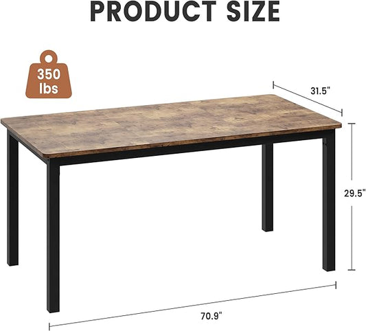 IDEALHOUSE Dining Table for 4-6 People, 63'' Long Wooden Rectangular Kitchen Table with Sturdy Metal Legs, Heavy Duty Dining Room Table for Large Family, 31.5" D x 63" W, Brown