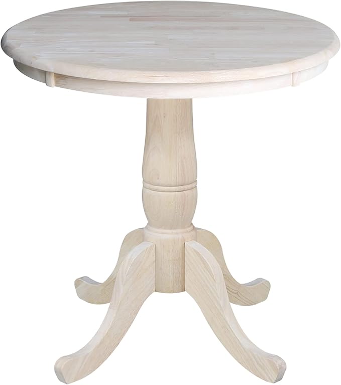 IC INTERNATIONAL CONCEPTS 30" Round Top Solid Wood Pedestal Table with 2 Dining Chairs in Unfinished