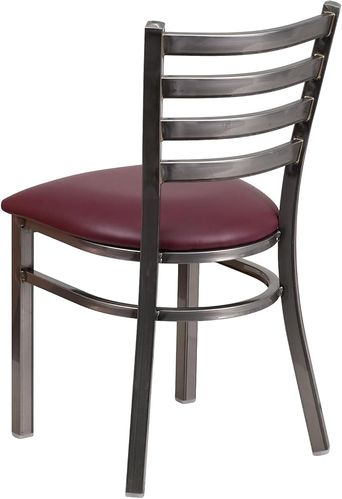 Flash Furniture HERCULES Series Clear Coated Ladder Back Metal Restaurant Chair - Burgundy Vinyl Seat