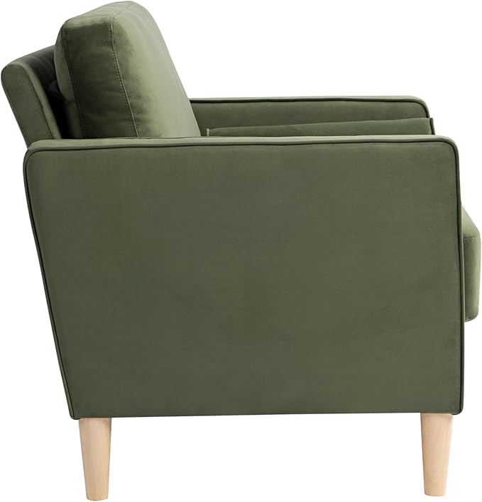 Studio Living® Lexington 39.4" Arm Chair, Mid-Century Modern, Pocket Coil Comfort, Easy Assembly, Velvet Fabric, Olive Green